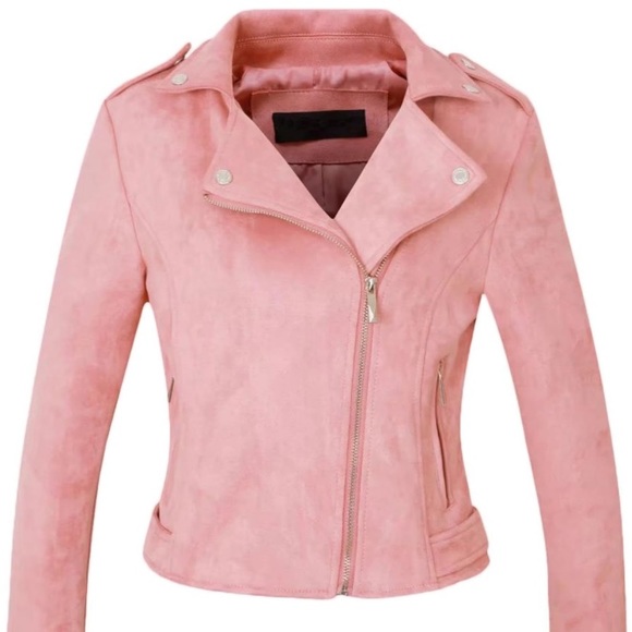 women blush pink moto zip blazer jacket long sleeve motorcycle - Picture 7 of 10